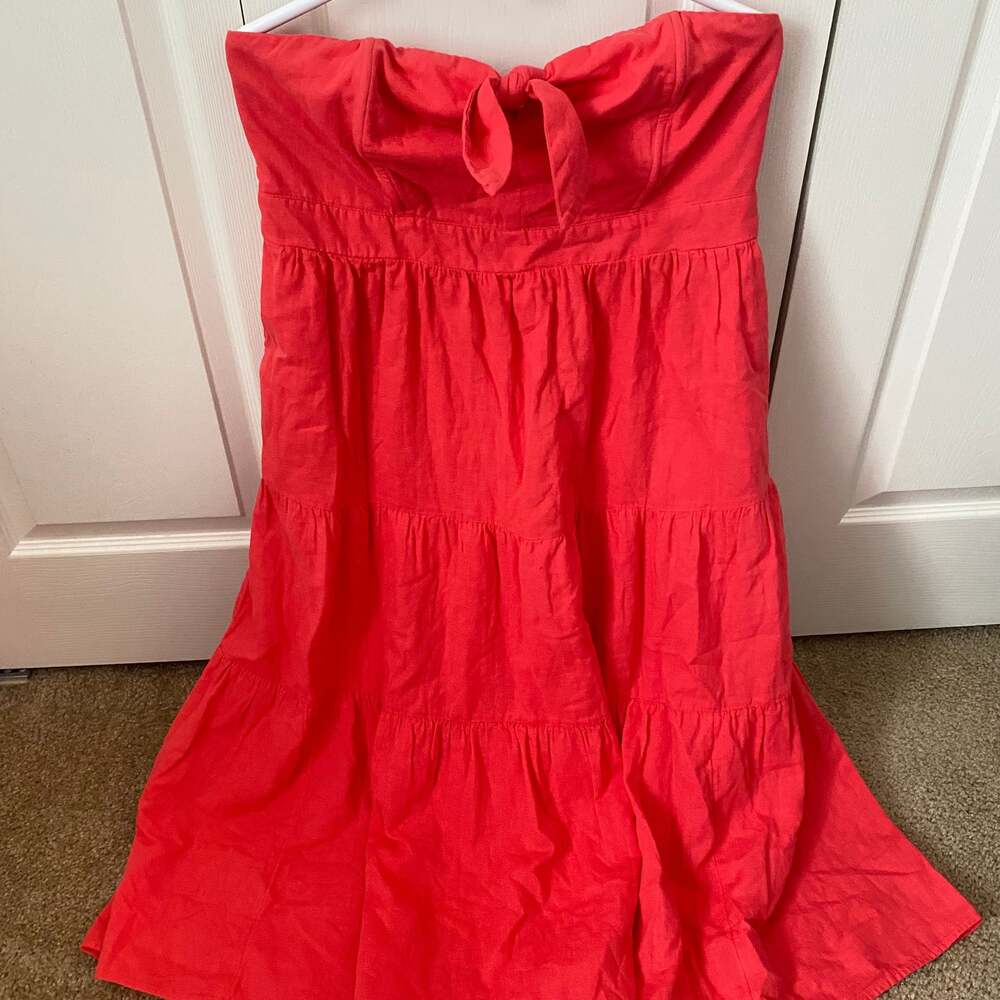 Universal Thread Women's Strapless Tiered Gauze Midi Dress in Coral